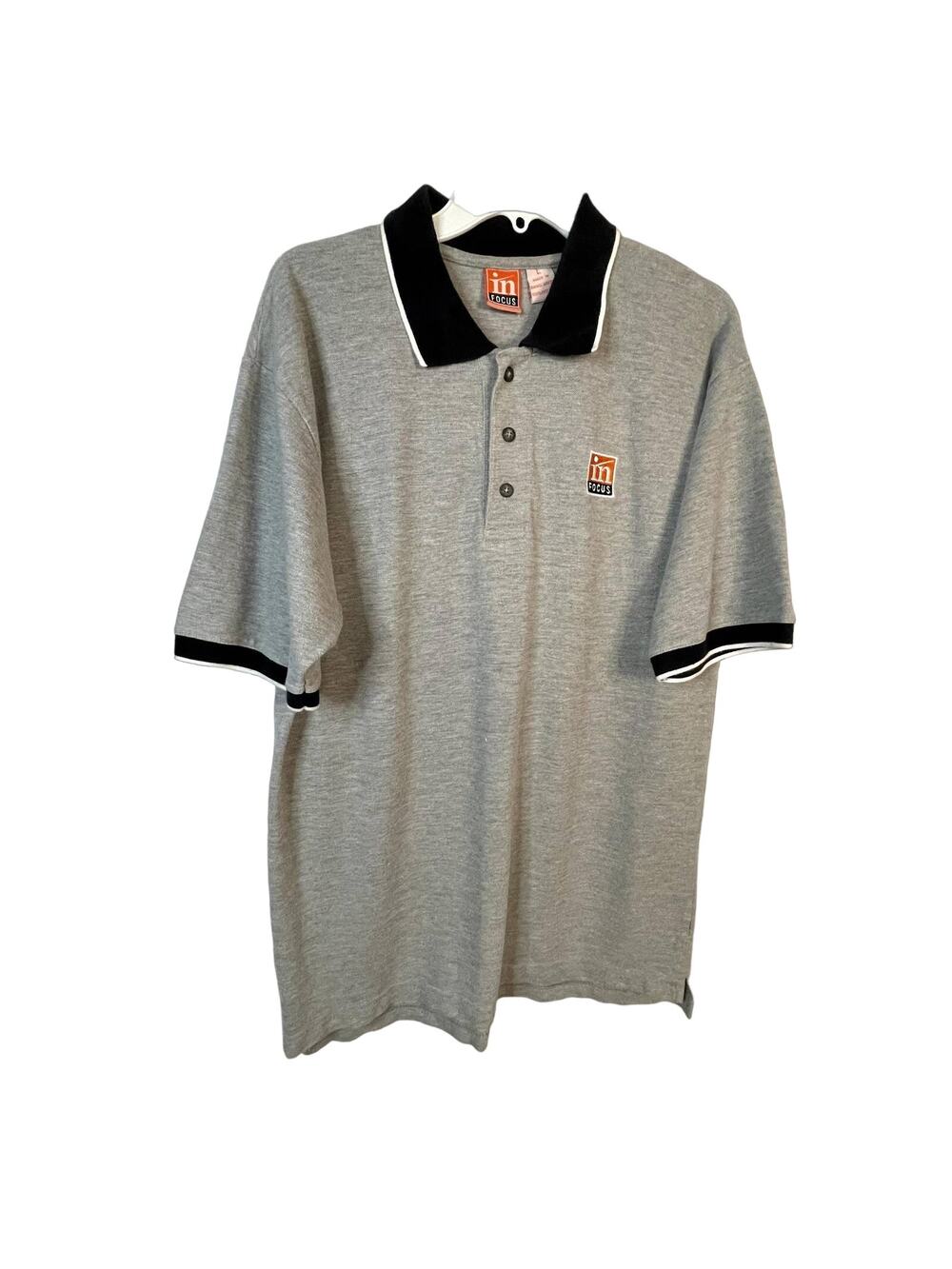 InFocus Men's Size Large Polo Shirt Gray Black white Collar Short Sleeve top